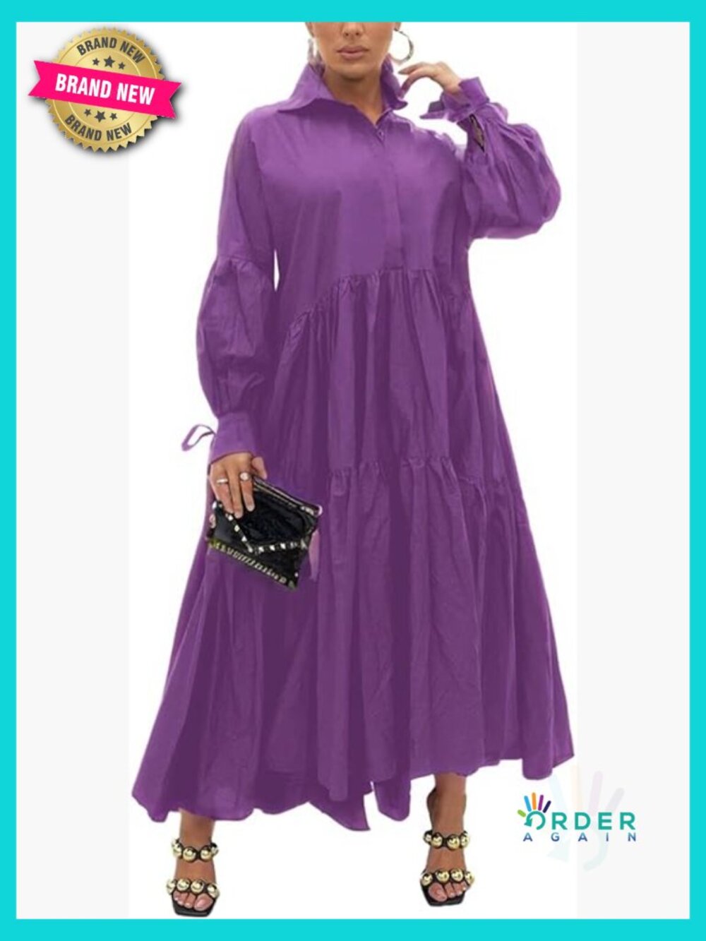 Long Sleeve Maxi Shirt Dress Elegant Button Down Loose Swing Party Wear